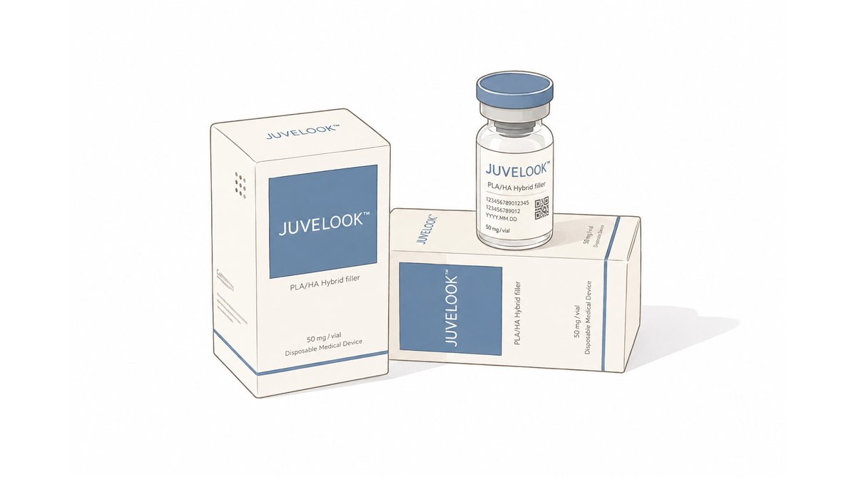 Juvelook vial and outer boxes, the PDLLA collagen biostimulator skin booster used to rebuild firmness and treat early skin laxity
